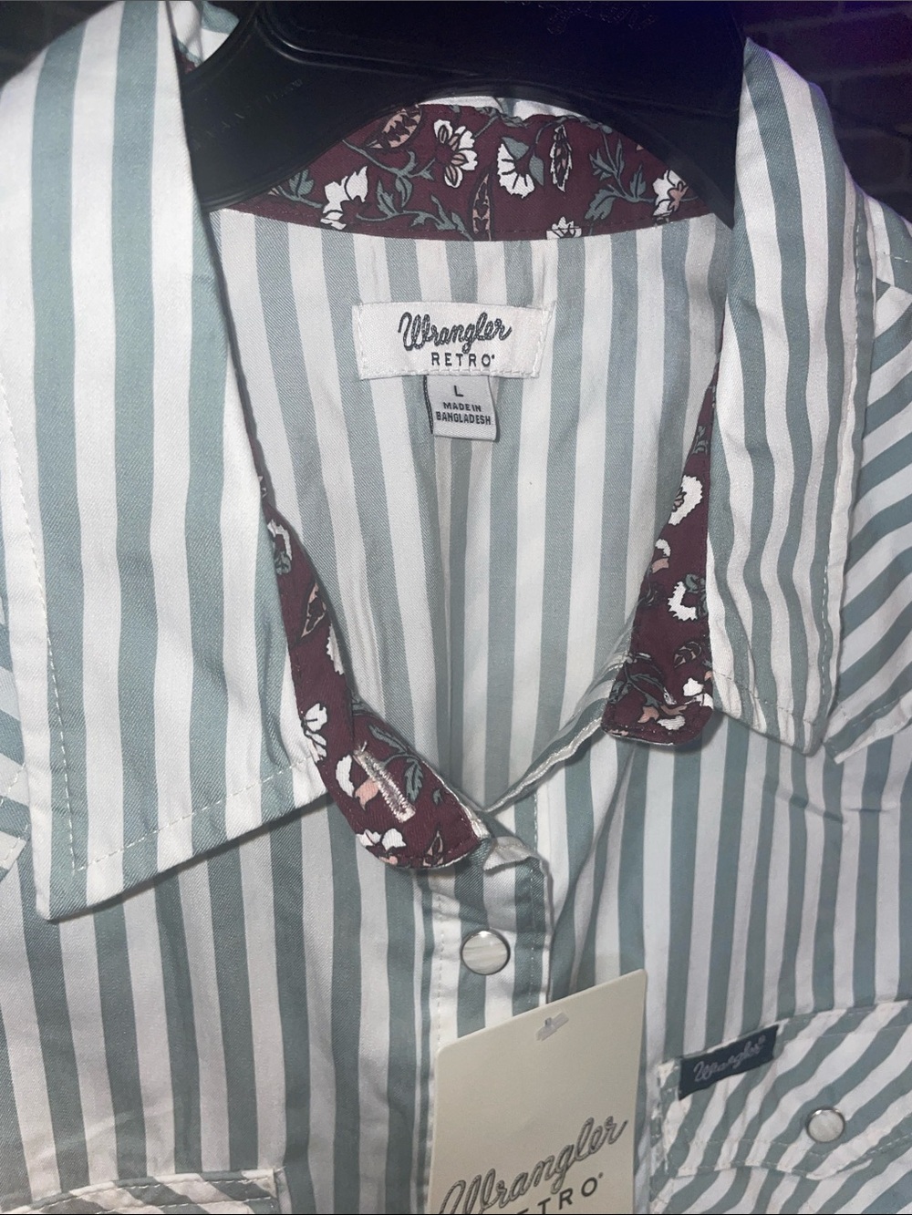 Wrangler RETERO Western LS Stripe Pearl snap Button Down Shirt green NWT - Picture 7 of 10
